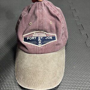 Nautical Paradise Port St. Joe Embroidered Hat Adjustable Strap Maroon & Tan Pre